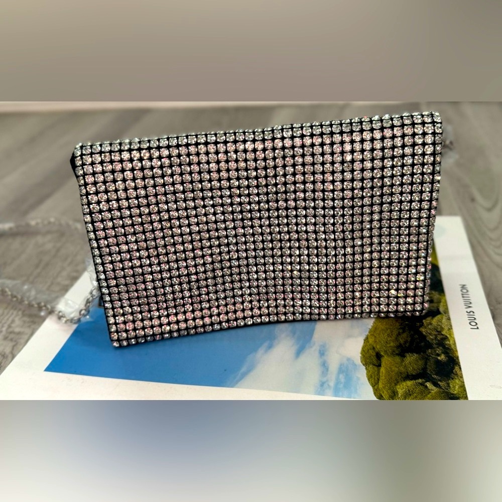 Amber Sceats Stella Crystal Bag Cubic Zirconia crystals front flap & chain strap